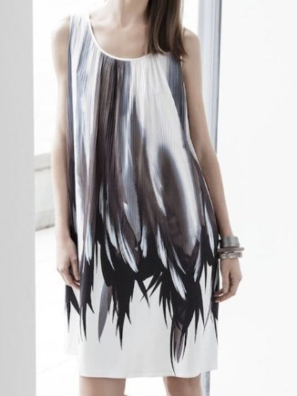 Lafayette 148 NY Plisse Abstract Brushstroke Sheath Dress S (4-6)